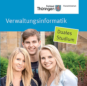 Titelblatt mit der Aufschrift Verwaltungsinformatik und Duales Studium sowie dem Foto von zwei jungen Frauen und einem jungen Mann