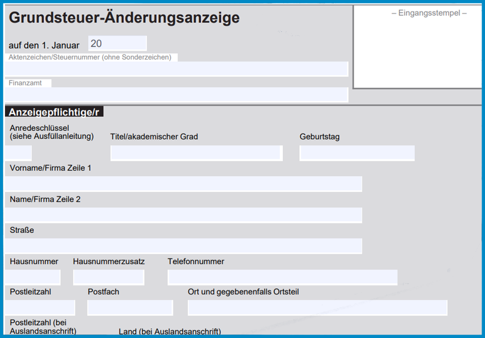 Bildschirmfoto des Formulars Änderungsanzeige