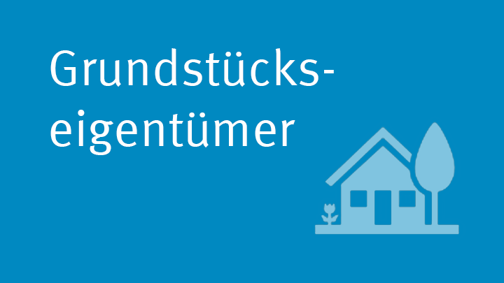 Schriftzu Grundstückseigentümer auf blauem Hintergrund